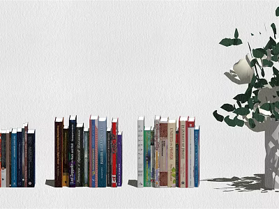 Stylish Decorative Ornament Set With Books Vase Green Leaves And White Flowers 3d model