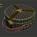 Round Patterned Clothing Storage Bag With Brown Straps Gold Buckles And Handheld Design