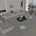 Sofa Coffee Table Combination Multi-person Sofa Leisure Sofa Floor Lamp Jewelry Combination 3d model