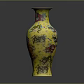 Sculpture Carving Exquisite Yellow Vase Artwork With Traditional Floral Dragon Patterns