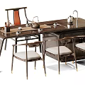 Elegant Wooden Tea Table and Chairs With Backrest Design And Tea Set Accessories