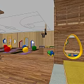 Bright Kindergarten Interior With Wooden Decor Pendant Lights And Activity Area