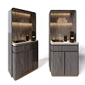 Modern Wooden Sideboard With Open Shelves Warm Lighting And Decorative Items