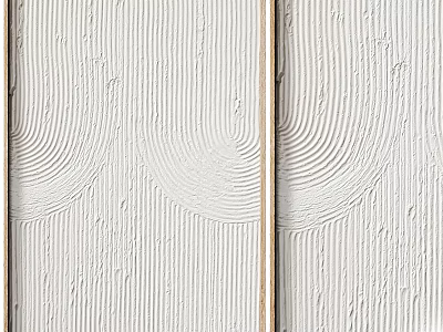 Modern Abstract Painting with Curved Lines and Textured White Surface in Wooden Frame 3d model