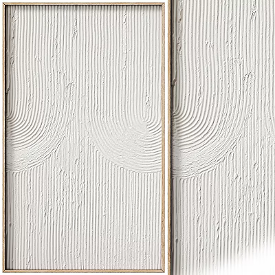 Modern Abstract Painting with Curved Lines and Textured White Surface in Wooden Frame 3d model