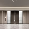 Modern Entryway Hall With Marble Floor Double Doors Side Wall Lamps And Ceiling Light Strips