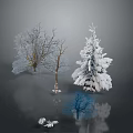 Snow Covered Trees Including Evergreen And Deciduous With Snow Piles And Reflection 3d model