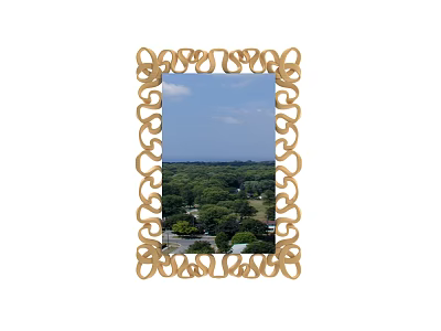 Ornate Golden Framed Mirror Reflecting Scenic Green Trees And Blue Sky 3d model