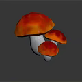Three Shiny Red Vegetable Mushrooms With White Spots And Dark Background Reflection