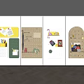Colorful Pegboard Wall Decor with Hanging Bags Umbrella Photos Stationery for Modern Home Organization
