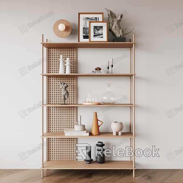 Quiet Solid Wood Grid Decorative Cabinet Bookshelf Bookcase model