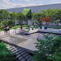 Residential Landscape Design With Lush Trees Benches and Relaxing Paved Area