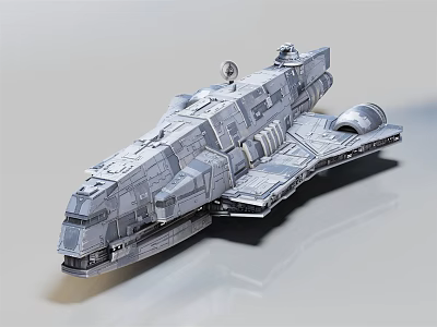 Detailed Sci-Fi Spaceship Model With Gray Exterior Complex Structure And Engine Details 3d model