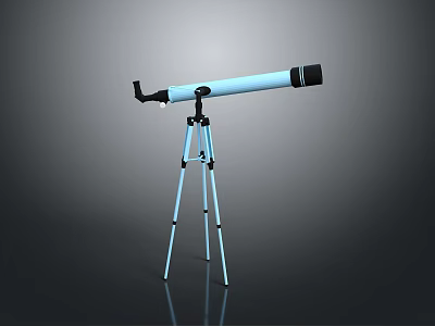 Stunning Natural Scenery Viewed Through Blue Telescope On Tripod Stand 3d model