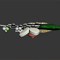 Golden Hairpin Jewelry With White Flowers Red Centers Green Leaf And Pearls