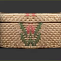 Woven Clothing Storage Box With Red Green Floral Patterns And Decorative Design