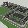 Modern Commercial Street With Multi story Buildings Open Plazas Green Areas And Roads
