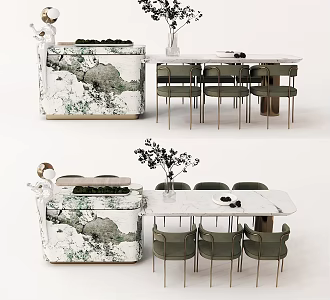 Modern Dining Table and Chair Combination Bar Counter Bar Chair Casual Chair Dining Chair Plant Flower 3d model
