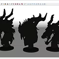 Three Intricate Metal Dragon Head Sculptures With Detailed Horns And Fierce Expressions