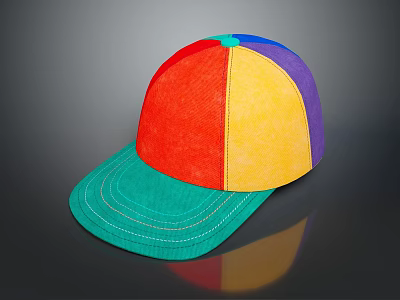 Stylish Multicolored Baseball Cap With Red Yellow Purple Green Sections For Daily Use 3d model