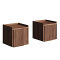Modern Minimalist Walnut Wood Bedside Tables With Drawers And Wood Grain Surface