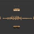 Golden Household Items Components With Assembled Parts And Design Details