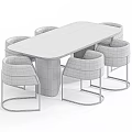 Modern Rectangular Marble Dining Table and Upholstered Chair Set with Brass Metal Legs 3d model