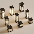 Modern Minimalist Outdoor Lights With Square Rectangular Grid Patterned Shades Dark Exterior And Warm Glow 3d model