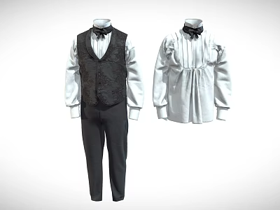 Men Women Formal Attire With Patterned Vest Bow Collar Blouse And Pants 3d model