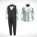 Men Women Formal Attire With Patterned Vest Bow Collar Blouse And Pants