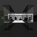 Public Office Space Interior With Glass Display Cases And Exhibits On Pedestals