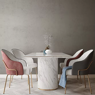 Modern multi-person dining table and chairs 3d model