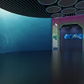 Modern Museum Exhibit Hall Interior With Display Cases Models Lighting And Wall Exhibits
