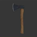 Traditional Axe Weapon With Metal Head And Wooden Handle On Gray Background