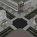 Urban Modern Commercial Complex Architecture With Surrounding Streets And Green Trees