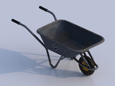 Durable Metal Wheelbarrow With Black Handles And Yellow Rim Wheel 3d model