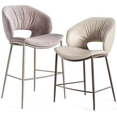Modern Light Gray And Beige Bar Stools With Pleated Backrests And Metal Legs 3d model