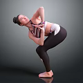 Woman Practicing Yoga Pose In Striped Sports Bra And Black Leggings On Grey Background