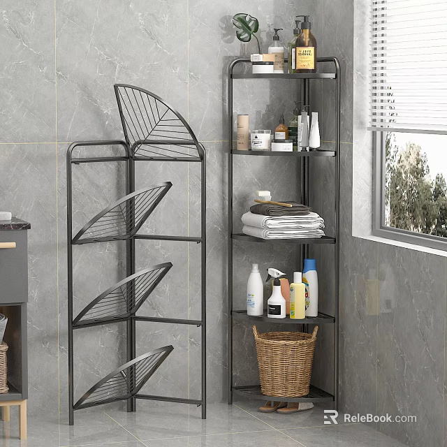 Sleek Black Metal Bathroom Cabinet Rack With Multi tiered Shelves For Towels And Toiletries 3d model 