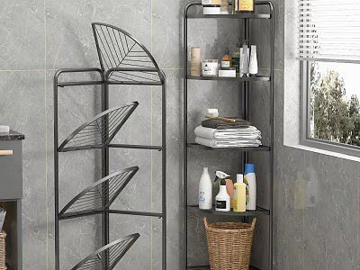Sleek Black Metal Bathroom Cabinet Rack With Multi tiered Shelves For Towels And Toiletries 3d model