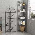 Sleek Black Metal Bathroom Cabinet Rack With Multi tiered Shelves For Towels And Toiletries