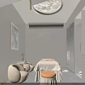 SPA Sauna Interior Design With Massage Bed Circular Ceiling Light Orange Stool And Decorative Painting