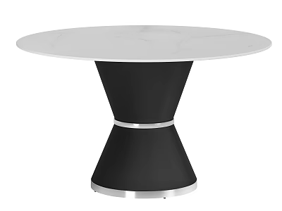 Modern Round Dining Table With White Marble Tabletop Black Base And Silver Accent 3d model