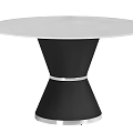 Modern Round Dining Table With White Marble Tabletop Black Base And Silver Accent