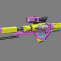 Colorful Futuristic Rifle With Purple Yellow Blue Accents And Scope Design