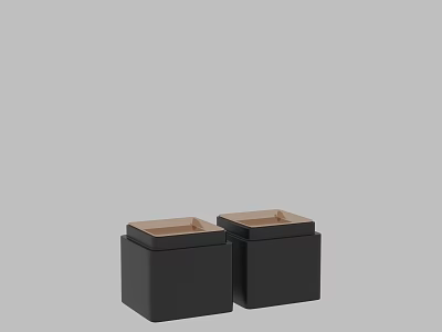 Two Piece Black Square Decorative Ornament Set With Light Interior Storage Boxes 3d model