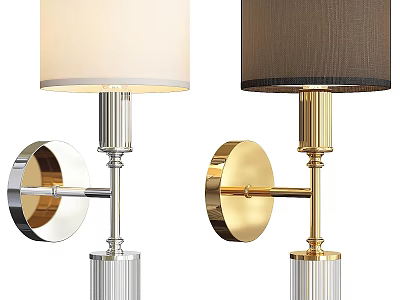 Modern Silver and Gold Wall Lamps with Cylindrical Shades and Stripe Bases 3d model