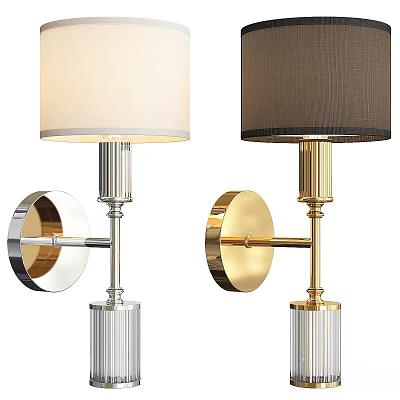 Modern Silver and Gold Wall Lamps with Cylindrical Shades and Stripe Bases 3d model