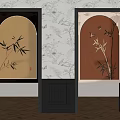 Oriental Interior Design With Arched Doors Bamboo Motifs And Floral Wallpaper