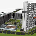 Modern High Rise Office Buildings With Contemporary Facade And Surrounding Greenery